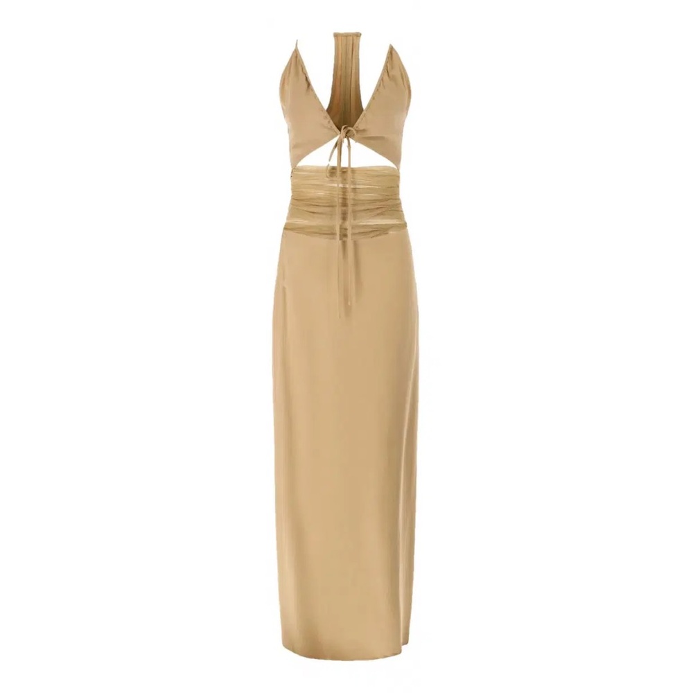 Christopher Esber Camel Cutout Tie-Front Maxi Dress
